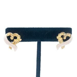 Avon Pink Ribbon Pierced Earrings 1996 Gold Tone Vintage Studs Boxed